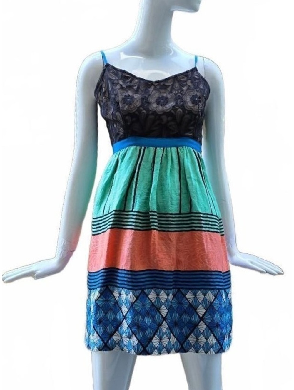 Tracy Reese Anthropologie Silk Linen Lace Colorblock Sundress Multi 4P